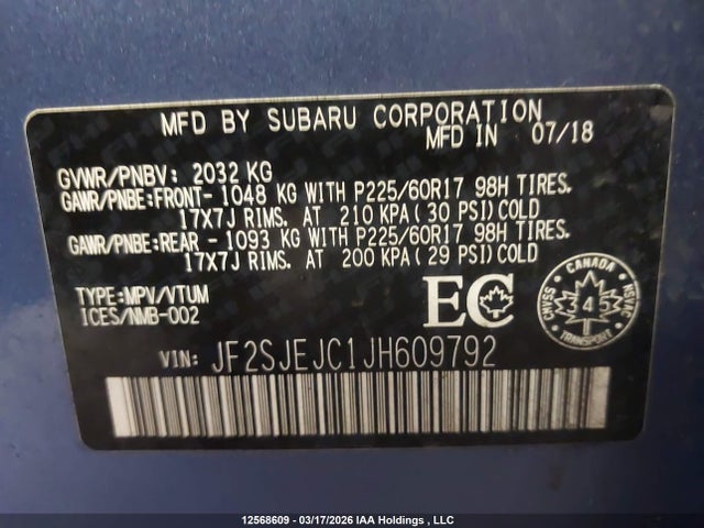 JF2SJEJC1JH609792 Subaru Forester 2.5i Touring