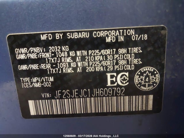 JF2SJEJC1JH609792 Subaru Forester 2.5i Touring