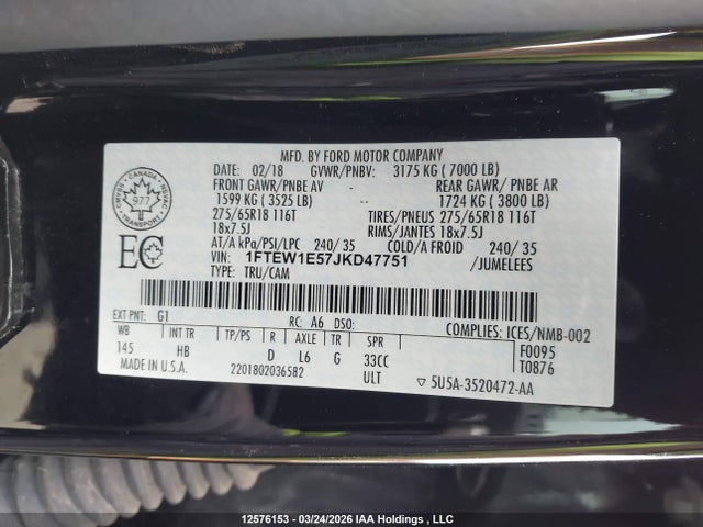 Aukcja sprzedaży 2018 Ford F150 Supercrew, vin: 1FTEW1E57JKD47751, numer aukcji: 12576153