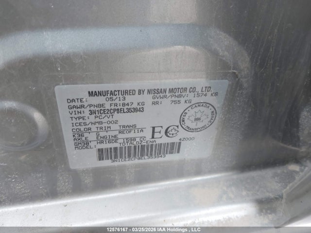 3N1CE2CP8EL353943 Nissan Versa Note S/s Plus/sv/sl