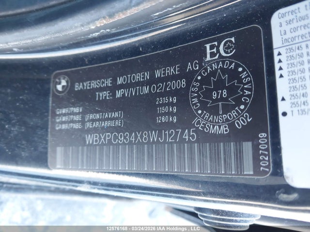 Aukcja sprzedaży 2008 Bmw X3 3.0si, vin: WBXPC934X8WJ12745, numer aukcji: 12576168