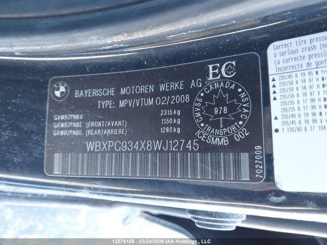 Aukcja sprzedaży 2008 Bmw X3 3.0si, vin: WBXPC934X8WJ12745, numer aukcji: 12576168