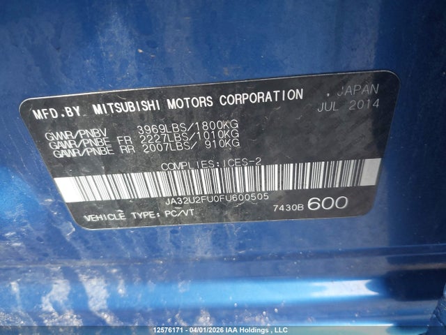 JA32U2FU0FU600505 Mitsubishi Lancer Gt/se