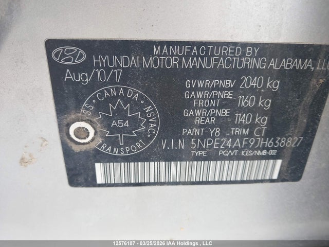 5NPE24AF9JH638827 Hyundai Sonata