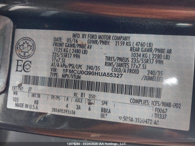 Продаж на аукціоні авто 2017 Ford Escape Se, vin: 1FMCU0G90HUA55327, номер лоту: 12576260