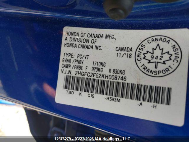 Honda Civic Lx 2019 2HGFC2F52KH008746 Image 9