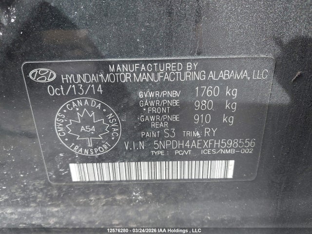 Aukcja sprzedaży 2015 Hyundai Elantra Se/sport/limited, vin: 5NPDH4AEXFH598556, numer aukcji: 12576280