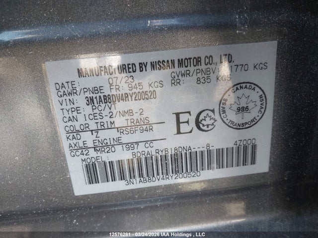 Продажа на аукционе авто 2024 Nissan Sentra Sr, vin: 3N1AB8DV4RY200520, номер лота: 12576281