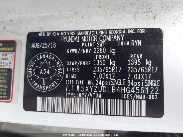 5XYZUDLB4HG456122 Hyundai SANTA FE SPORT