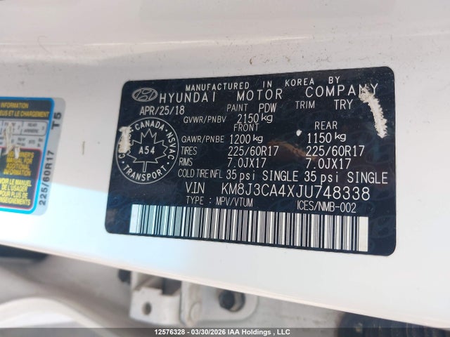 Aukcja sprzedaży 2018 Hyundai Tucson Limited/sport And Eco/se, vin: KM8J3CA4XJU748338, numer aukcji: 12576328