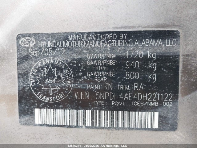 Продаж на аукціоні авто 2013 Hyundai Elantra, vin: 5NPDH4AE4DH221122, номер лоту: 12576371