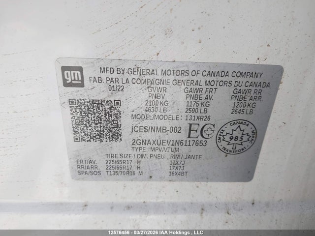 2GNAXUEV1N6117653 Chevrolet EQUINOX LT