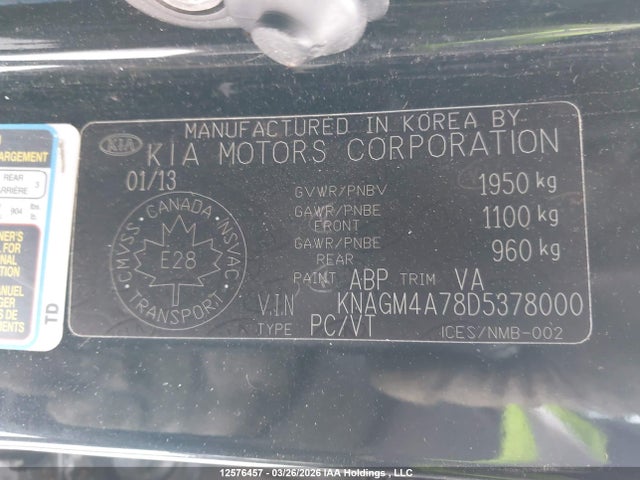 12576457 :رقم المزاد ، KNAGM4A78D5378000 vin ، 2013 Kia Optima Lx مزاد بيع