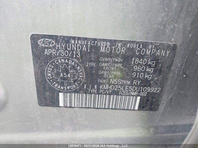 2013 Hyundai Elantra Gt Gl მანქანა იყიდება აუქციონზე, vin: KMHD25LE5DU109922, აუქციონის ნომერი: 12576471