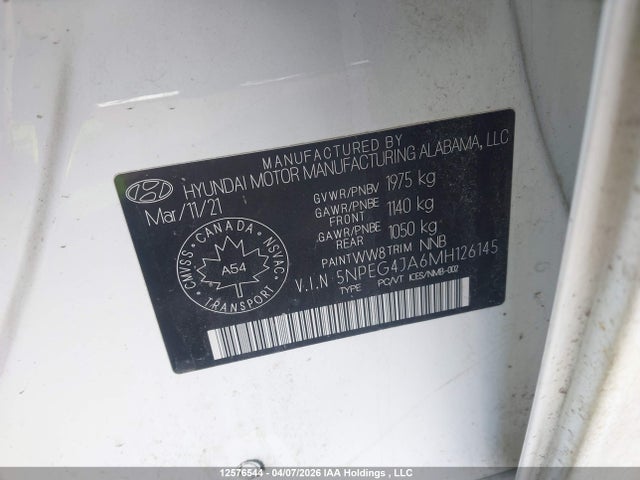 Aukcja sprzedaży 2021 Hyundai Sonata Preferred, vin: 5NPEG4JA6MH126145, numer aukcji: 12576544