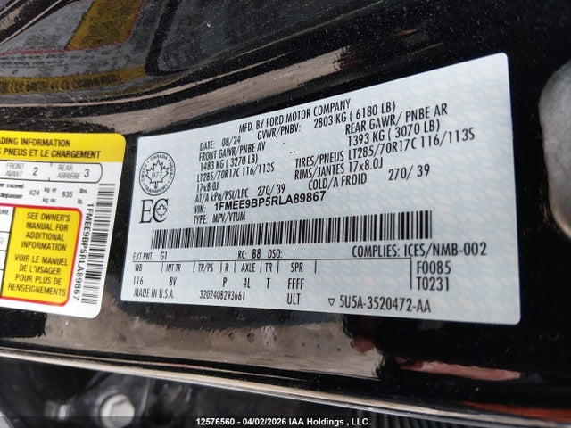 2024 Ford Bronco Badlands მანქანა იყიდება აუქციონზე, vin: 1FMEE9BP5RLA89867, აუქციონის ნომერი: 12576560