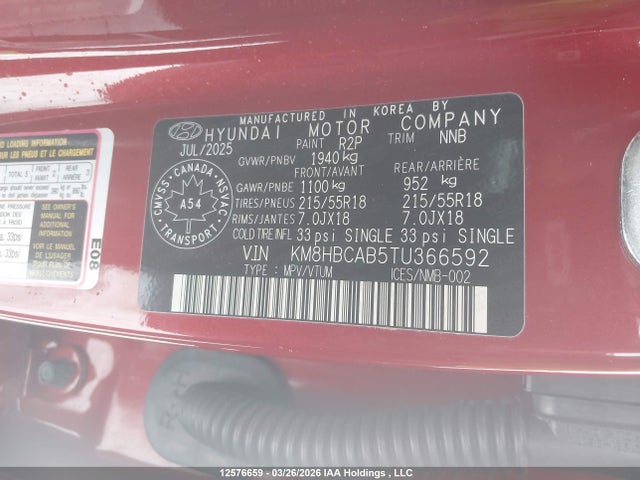 Продаж на аукціоні авто 2026 Hyundai Kona, vin: KM8HBCAB5TU366592, номер лоту: 12576659