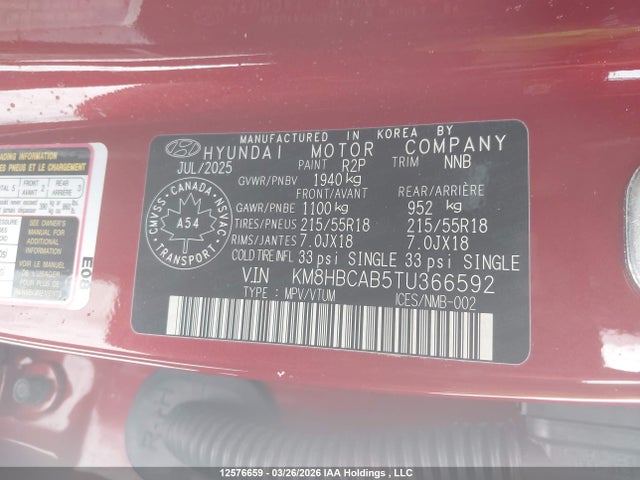 Продаж на аукціоні авто 2026 Hyundai Kona, vin: KM8HBCAB5TU366592, номер лоту: 12576659
