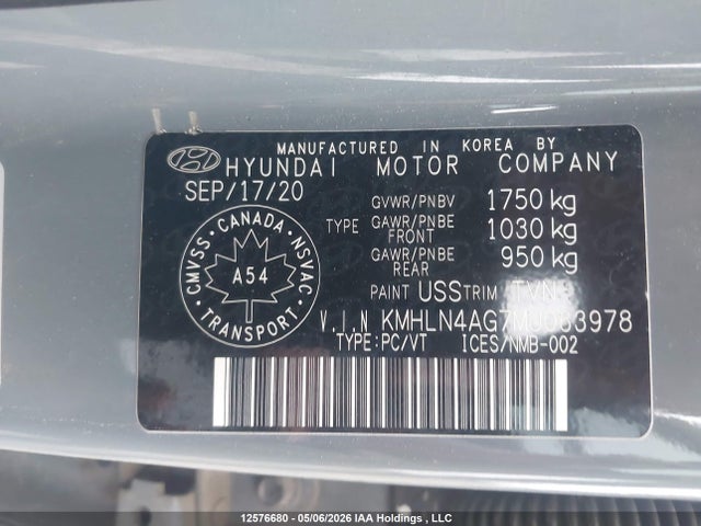 12576680 :رقم المزاد ، KMHLN4AG7MU063978 vin ، 2021 Hyundai Elantra Ultimate Ivt With Two-tone Interior مزاد بيع