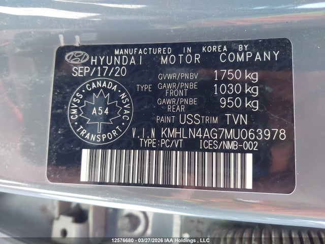 12576680 :رقم المزاد ، KMHLN4AG7MU063978 vin ، 2021 Hyundai Elantra Ultimate Ivt With Two-tone Interior مزاد بيع