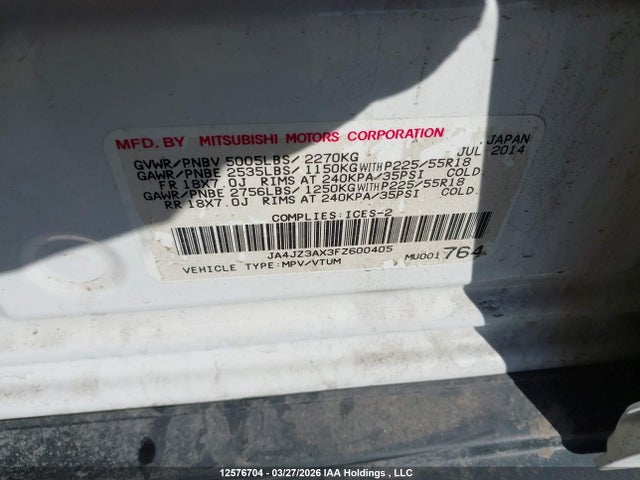 JA4JZ3AX3FZ600405 Mitsubishi Outlander