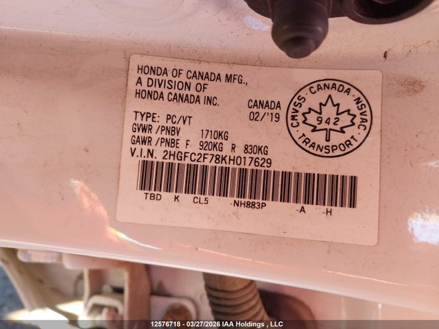 Honda CIVIC EX 2019 2HGFC2F78KH017629 Image 9