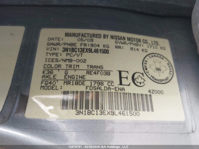 Aukcja sprzedaży 2009 Nissan Versa, vin: 3N1BC13EX9L461500, numer aukcji: 12576751