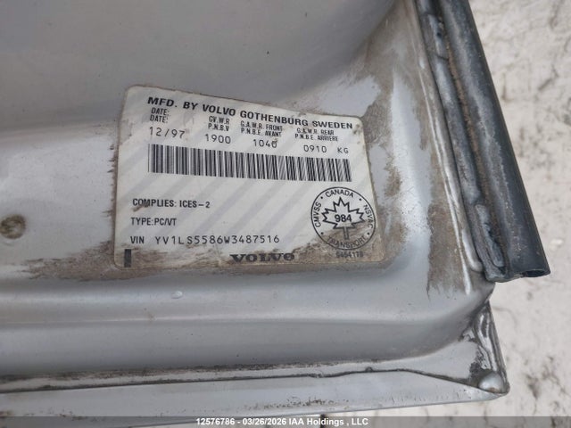 1998 Volvo S70 მანქანა იყიდება აუქციონზე, vin: YV1LS5586W3487516, აუქციონის ნომერი: 12576786