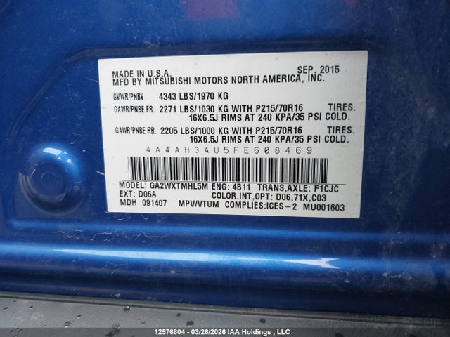 4A4AH3AU5FE608469 Mitsubishi Rvr Es/se