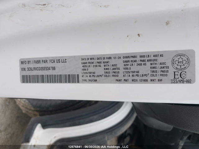 2025 Ram Promaster 2500 2500 High მანქანა იყიდება აუქციონზე, vin: 3C6LRVCG0SE534786, აუქციონის ნომერი: 12576841