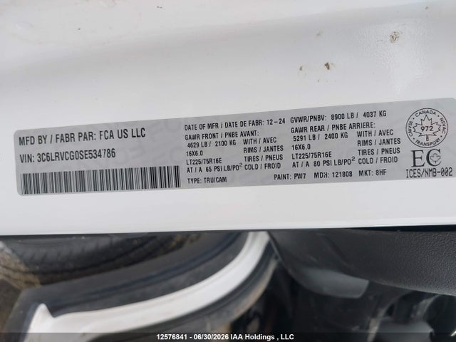 2025 Ram Promaster 2500 2500 High მანქანა იყიდება აუქციონზე, vin: 3C6LRVCG0SE534786, აუქციონის ნომერი: 12576841