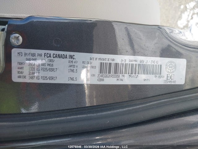 Продажа на аукционе авто 2019 Dodge Grand Caravan Se, vin: 2C4RDGBG2KR555958, номер лота: 12576846
