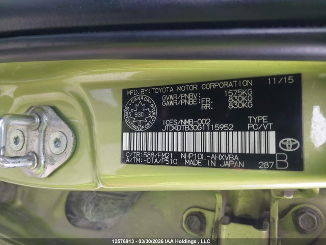 JTDKDTB30G1115952 Toyota Prius