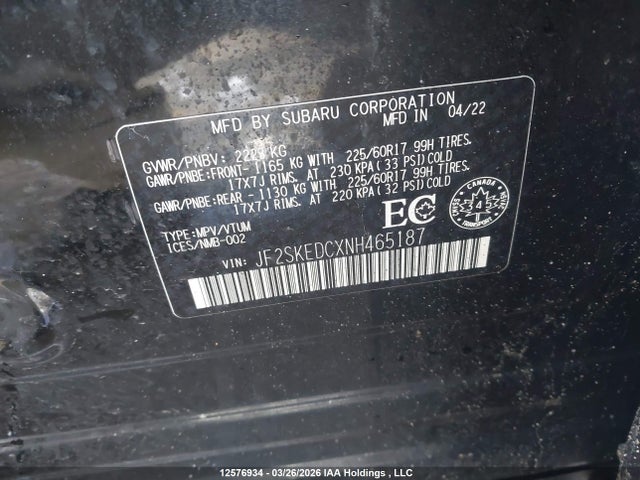 JF2SKEDCXNH465187 Subaru Forester