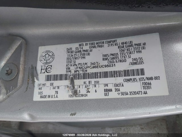Продажа на аукционе авто 2014 Ford Escape Se, vin: 1FMCU9G96EUC95031, номер лота: 12576989