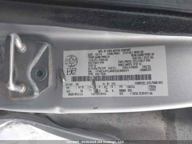 Продажа на аукционе авто 2014 Ford Escape Se, vin: 1FMCU9G96EUC95031, номер лота: 12576989