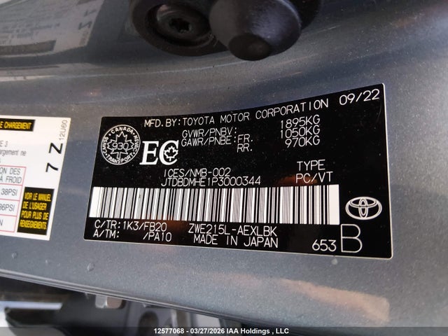 JTDBDMHE1P3000344 Toyota Corolla Le/se/night Shade