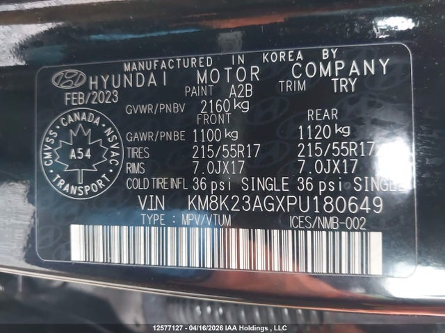 KM8K23AGXPU180649 Hyundai Kona Se