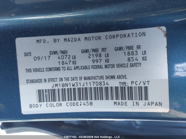 JM1BN1W31J1170834 Mazda Mazda3 Gt