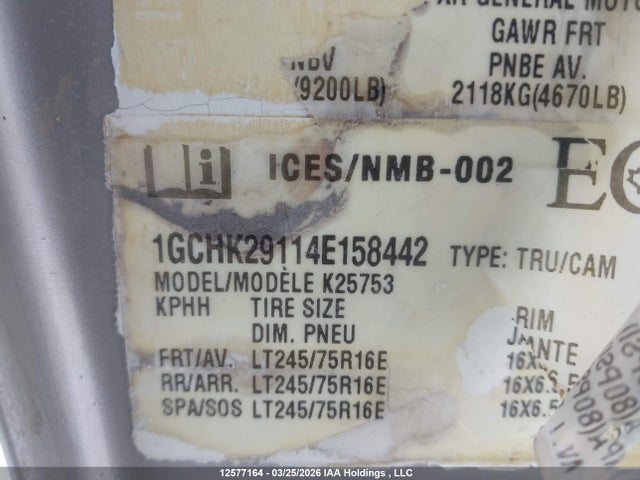 Aukcja sprzedaży 2004 Chevrolet Silverado K2500 Heavy Duty, vin: 1GCHK29114E158442, numer aukcji: 12577164