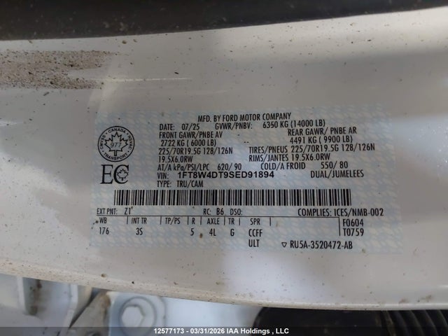 2025 Ford F450 Super Duty მანქანა იყიდება აუქციონზე, vin: 1FT8W4DT9SED91894, აუქციონის ნომერი: 12577173