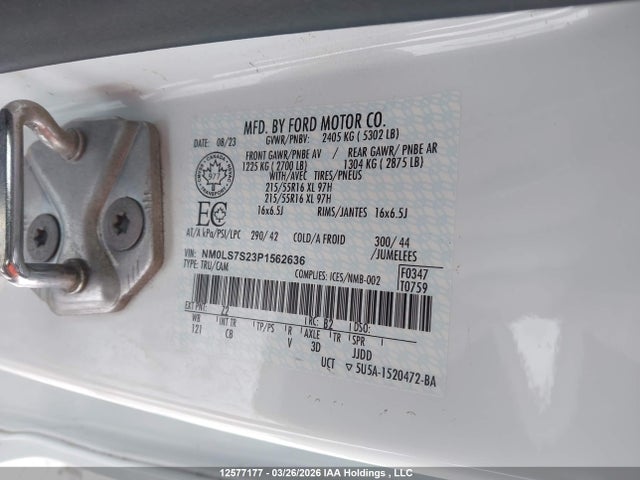 2023 Ford Transit Connect Xl მანქანა იყიდება აუქციონზე, vin: NM0LS7S23P1562636, აუქციონის ნომერი: 12577177