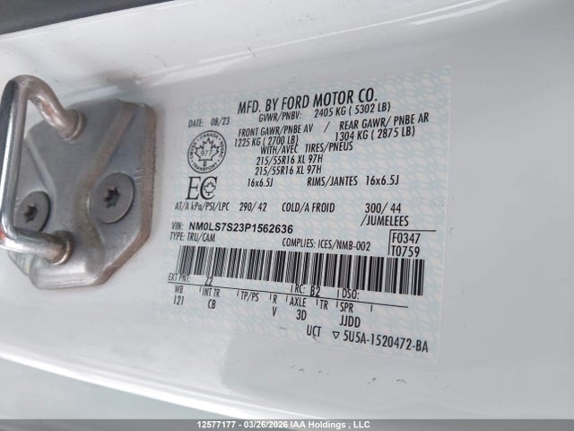 2023 Ford Transit Connect Xl მანქანა იყიდება აუქციონზე, vin: NM0LS7S23P1562636, აუქციონის ნომერი: 12577177