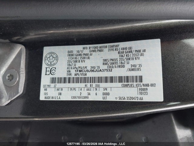 Продажа на аукционе авто 2018 Ford Escape Titanium, vin: 1FMCU9J96JUA37532, номер лота: 12577195