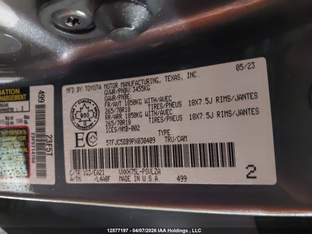 5TFJC5DB9PX030409 Toyota Tundra Crewmax Limited/crewmax Trd Pro