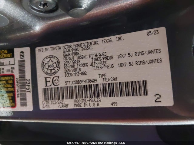 5TFJC5DB9PX030409 Toyota Tundra Crewmax Limited/crewmax Trd Pro