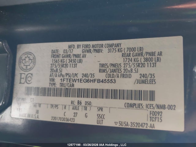 1FTEW1EG6HFB45553 Ford F-150 Xlt