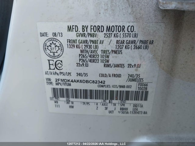 Aukcja sprzedaży 2013 Ford Edge Sport, vin: 2FMDK4AK6DBC82342, numer aukcji: 12577212
