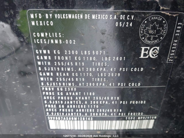 3VV8B7AX6RM128143 Volkswagen Tiguan Se R-line Black
