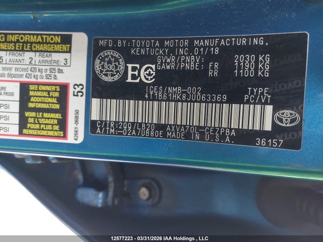 4T1B61HK8JU063369 Toyota Camry